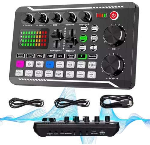 Live Sound Card with DJ Mixer Effects & Voice Changer, F998 Live Sound Card Audio Mixer, Professional Audio Mixer, 16 Special Effects Ambient Sounds, LED Light Voice Changer Sound Card (A)
