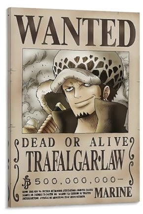 JANSD Póster de anime de One Piece Wanted, pósteres, lienzo para pared, pinturas al óleo, enmarcado, 30,5 x 45,7 cm