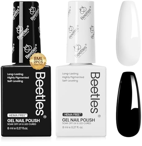 Beetles Gel Nail Polish Dunkel und Weiß 2 Farben Nagellack 15ml | Klassisch Gel Nagellack Soak-Off-UV gleiche Farbe gleiches Flaschendesign Sommer Maniküre-Salon DIY zu Hause für Frauen