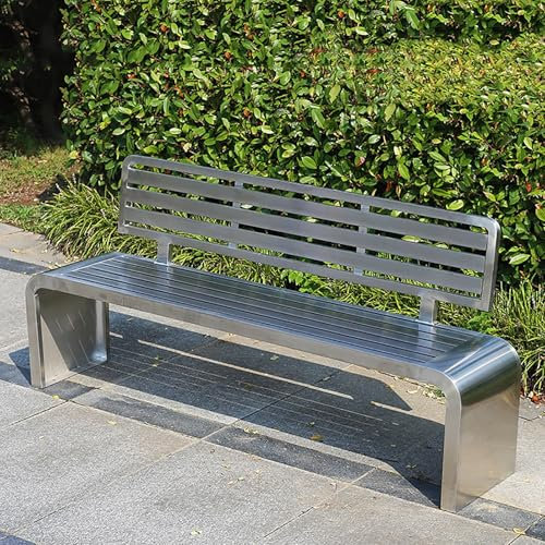 YCYHXJB Sitzbank Outdoor aus Edelstahl, Gartenbank Wetterfest mit Lattenrückenlehne, Gartenbank Metall für Garten, Rasen und Wege(100x40x80cm/39x16x31in)