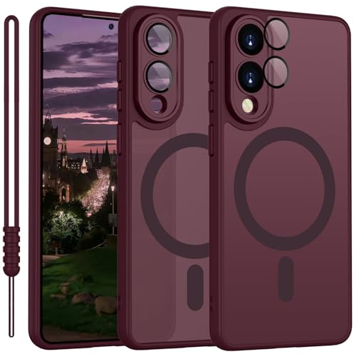YUANDMI für Samsung Galaxy S25 Edge Hülle kompatible mit MagSafe, Handyhülle für Samsung Galaxy S25 Edge Magnetisch Matte Touch Kameraschutz, rutschfest Kratzfest Schutz Stoßfest Hülle Dunkel Rot