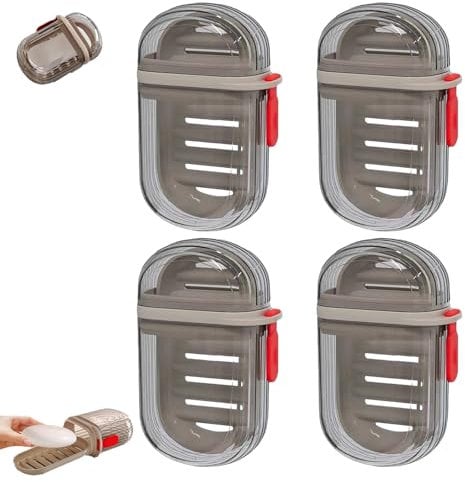 4 Pcs Travel Soap Case, Transparent Black Soap Holder Travel Portable & Leak-Proof for Shower Gym Camping