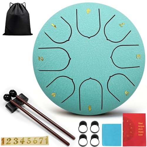 Taechalingo Zungentrommel 6 Zoll 8 Töne,Small Steel Tongue Drum,Steel Tongue Drum Klein,mit Zungentrommel Liederbuch,Schlagzeug Sticks und Stoffbeutel,Meditation Yoga Klangheilung