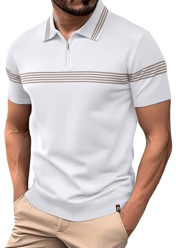 Men's Polo Shirts Short Sleeve Collared Golf Top Classic Tee Shirt Quick Dry Running Tops Breathable Summer Work T-Shirts Textured Beach Undershirt Daily Wear (White,XXL)