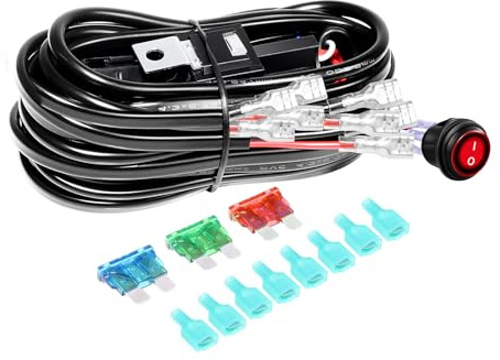 RIGIDON Cablaggio barra led, 12V 40A 16AWG CC 4 Piombo Cablaggio Fendinebbia con Interruttore Kit Cavi Auto On-off per Barra LED Fuoristrada ATV Camion SUV e Moto (Modello C)