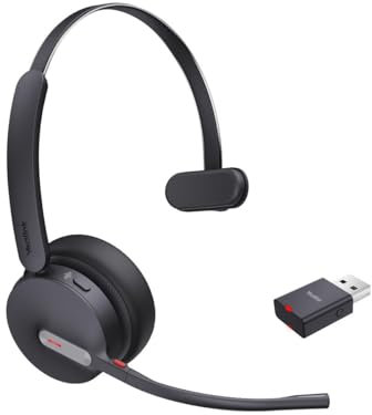 Yealink WH64 Hybrid DECT& Bluetooth Wireless Headset with Mic for Work, Bluetooth Headphones with DECT Dongle, 3X Mic, 492ft Range,26H Talk Time, Office Portable Single On Ear Headsets for PC Laptop