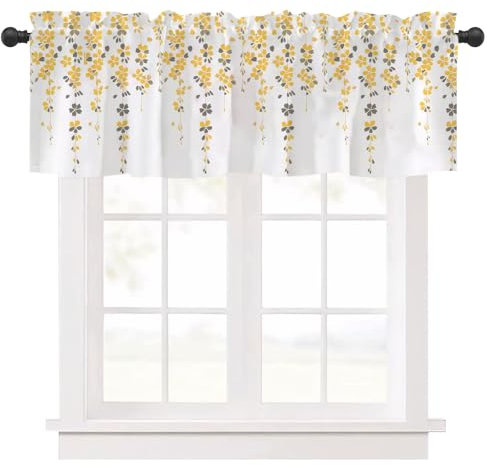 Ausing Tende da cucina con fiori e foglie Stampate Breve Tende Cafe Bistro Tenda Balcone Bagno Giallo