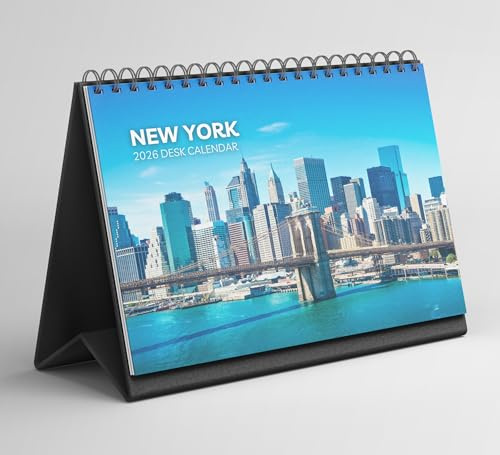New York Tischkalender 2026-2027: Stehender Flip-Desktop-Kalender mit dickem Papier (15,25 cm x 22 cm – ähnlich A5)