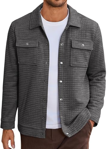 COOFANDY Herren-Hemd, Jacke, Knopfleiste, Waffeljacke, langärmelig, Pullover, Jacken, gesteppt, Shacket Overshirt