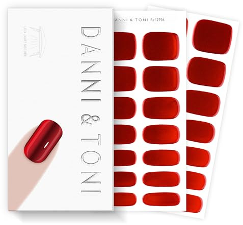 DANNI & TONI Halb ausgehärtete Gel Nagelfolien (Red Blaze) Chrom-Rot uv Gel Nagelfolie Nagelsticker Nageldesign Selbstklebend Wraps 28 Aufkleber