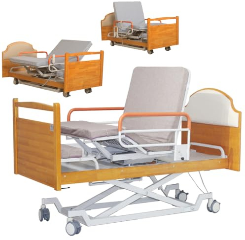 AEXET Elektrisch höhenverstellbares Krankenhausbett mit Drehfunktion, 5-Funktions-Krankenbetten für Senioren, Pflegehilfe mit leisen Rädern, Matratze, bis zu 230 kg