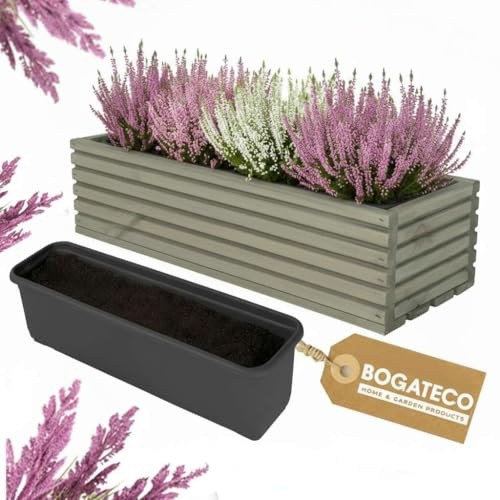 BOGATECO Blumenkasten aus Holz 44x20 cm mit Innentopf Pflanzkasten Für Garten Pflanzkübel Für Balkon Blumenkasten Für Terrasse Blumentopf mit Einsatz Kräutertopf für zu Hause Blumenkübel DUNKELGRÜN