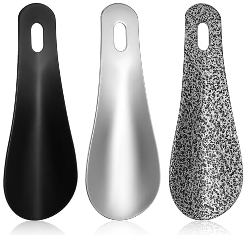 SHENLIU 3 stycken metallskobrickor små, 10 cm mini skohorn | Kort resa skohorn mini skohorn med väggfäste rostfritt stål skohjälpare för män kvinnor seniorer