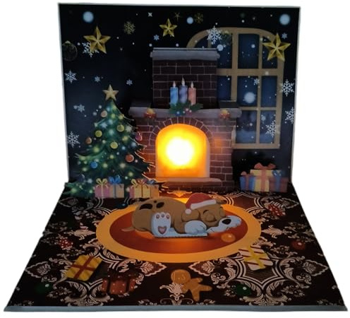 Weihnachtsmusikkarte für den Kamin: Beleuchteter Pop-up-Gruß, Weihnachtsszene mit Weihnachtsmann-Projektion | 3D animiertes festliches Designmerkmal | Soundkarte