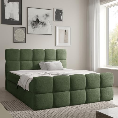 Home Collective Boxspringbett Polsterbett Doppelbett Bubble Bett mit Stauraum viele Größen und Farben | Topper inklusive | modernes Design Schlafzimmer Jugendzimmer Möbel | Grün 180x200 cm