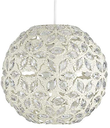 MiniSun | Contemporary Moroccan Style Shabby Chic Cream Metal Jewelled Ball Ceiling Pendant Light Shade | Pendant Lights, Home Décor & Improvement Essential | 26cm Shade Width