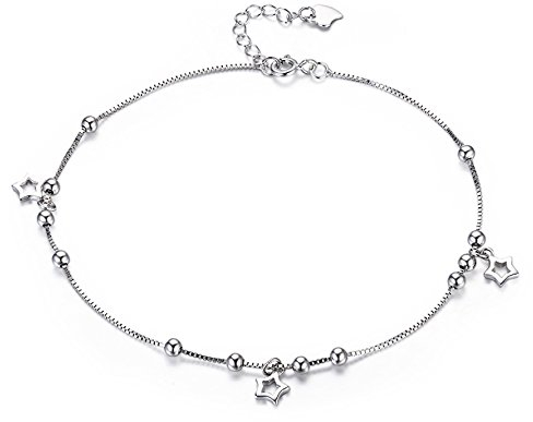Kim Johanson Damen Fußkettchen *Silver Star* aus Edelstahl in Silber mit beweglichen Sternen & Kugeln inkl. Schmuckbeutel