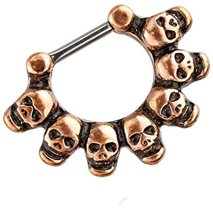 Piersando Universal Piercing Ring Clicker für Septum Tragus Helix Ohr Nase Lippe Brust Intim Tribal mit Totenköpfen Silber Kupfer