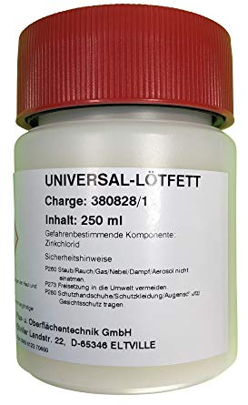 Universal-Lötfett 250 ml - (ISO-9454: 3.1.2.C/konventionelles Weichlöten von Eisen-, Kupfer- und Messingwerkstoffen), blütenweiß, in Dose mit Kindersicherung!