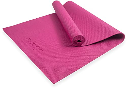 Myga Einsteiger-Yogamatte | Rutschfest & Leicht zu tragen – 4 mm Dicke | Ideal für Yoga, Pilates, Meditation & Fitnessübungen | 173 cm x 61 cm x 4mm | Violett