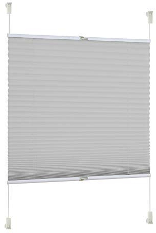 Rapid Teck® Klemm Thermo Plissee 65cm x 130cm GRAU Blickdicht Faltrollo Jalousie Rollo ohne Bohren Klemmrollo Fertigplissee