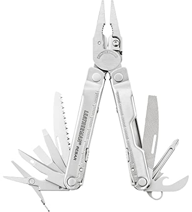 Leatherman Rebar - Multiherramienta con 17 herramientas de bloqueo, herramienta multiusos para bricolaje y camping, hecha en EE.UU., en plata con una funda de nylon