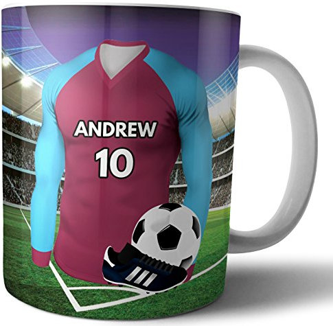AK Giftshop Personalised Gift - Football Shirt Blue and Claret - Mug -Tea Coffee Cup - Birthday - Christmas - Stocking Filler - Secret Santa