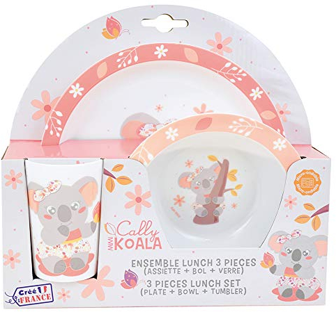 Fun House | Ensemble Repas Enfant Mimi Koala | Assiette Ø22 Cm Bol Ø16 Cm Verre 220 Ml | Vaisselle Réutilisable Résistante | Set 3 Pièces Bébé Facile À Nettoyer | Idée Cadeau Enfant