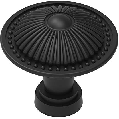 trust4care Flache schwarze Schrankknäufe, rund, schwarz, Küchenknöpfe, Vintage-Stil, Schubladenknöpfe, Holz, Kleiderschrank, Truhe, Möbel, Tür, Dekoration, Knauf mit Sonnenstrahl-Muster, 5 Stück