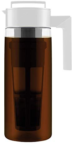 TAKEYA Cafetera patentada Deluxe Cold Brew con tapa blanca, jarra hermética, 2 cuartos de galón, color blanco