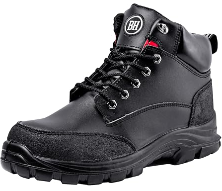 BLACK HAMMER Sicherheitsstiefel Herren S3 SRC Stahlkappe Arbeitsschuhe Knöchelhoch Leder Sicherheitsschuhe Leicht 7700 (42 EU)