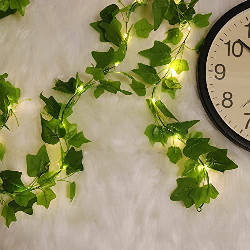 buywin Ivy Vine Fairy String Lights, Artificial Leaves Garland Light Strings, Fake Ivy Wall Hanging Decor for Christmas Wedding Party Event Home Decor(Star Ivy)