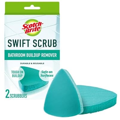 Scotch-Brite Swift Scrub Bath Cleaner Scrubbers, Soap Scum Remover for Cleaning Bathroom, Bathroom Scrubber Pads Safe for Tile, 2 Bathroom Cleaner Scrubbers