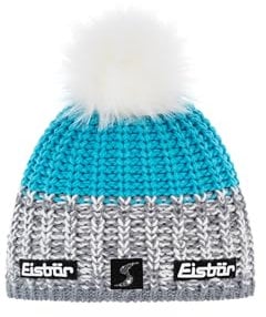 Eisbär Focus Lux Crystal Skipool Mütze Beanie Strickmütze Wollmütze Wintermütze Skimütze Bommelmütze (One Size - blau-grau)