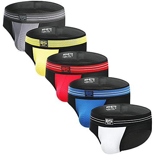 BSHETR Men's Underwear Briefs 5 Pack Cotton Moisturising Contrast Colour Low Waist Underpants (023, L)