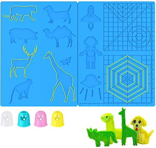 3D Stifte Matte, große 3D-Druckstift-Silikon-Designmatte mit Mustern, 3D-Drucker-Stifte Zeichenwerkzeuge mit 4 Fingerschutzfolien (40,6 x 20,3 cm)