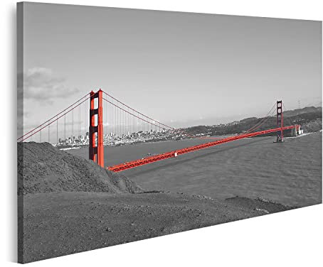 islandburner Bild auf Leinwand Red Golden Gate Bridge Mit San Francisco Im Hintergrund In Schwarz Und Weiß Wandbild Poster Kunstdruck Bilder