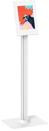 KIMEX - Soporte para Tablets - Compatibilidad Universal para Tablets Apple y Samsung 9.7-11 - Montaje en Suelo - Altura 110 cm - Mecanismo antirrobo - Blanco - 091-3043K3