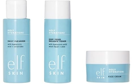 e.l.f. SKIN Holy Hydration! The Essentials Mini Kit, Reiniger, Toner & Feuchtigkeitscreme für hydratisierte & ausgeglichene Haut, reisefreundlich, vegan & tierversuchsfrei