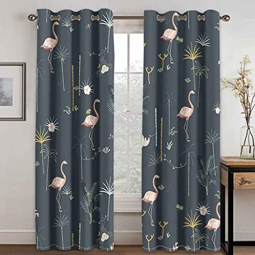 JGCAI Verdunkelungsvorhang Blickdichte Gardinen Mit Ösen Flamingo Geräuschreduzierung Lichtundurchlässige Vorhang Für Schlafzimmer Sonnenschutz Thermovorhang 140x160cm 2Er Set