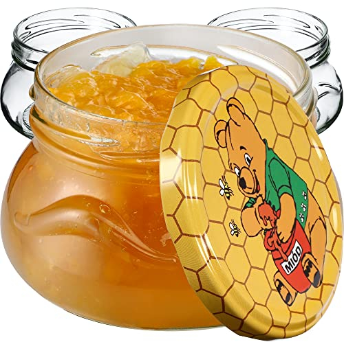 KADAX Tarros pequeños para conservas, 300 ml, tarros en miniatura para miel y especias, tarros de mermelada con tapa, tarros herméticos para regalar (Winnie Pooh, 10 unidades)