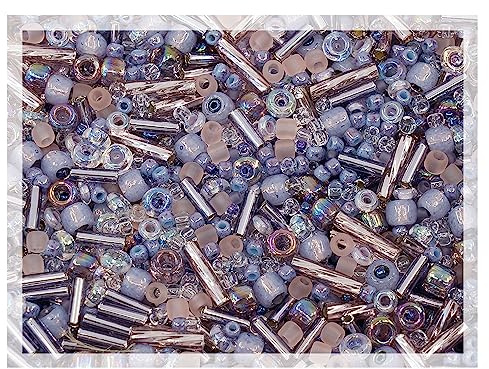 0.35oz (10g) Mix of Small Rocailles, Seed Beads & Bugles 2-10mm TOHO Japanese Glass Beads, Mix TOHO Lavender (Like 3216 - Kimono Lilac)