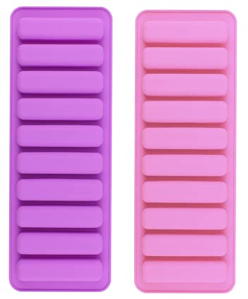 IOPJLK Eiswürfelform 2 Stück, Lange Eiswürfelform mit 10 Fächern aus Silikon, Müsliriegel Backform Silikonform für Frozen Drinks, Schokolade Schokoriegel Keksstick Gelee, Lila und Rosa