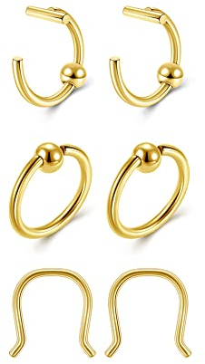 PiercingJak Nasenpiercing Gold Edelstahl Nasenring Hoop Ringe Lippenpiercing Ohrringe Ohr Helix Septum Cartilage Piercing Ring Punk Schmuck 1,2mm 8mm