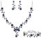 Clearine Damen Hochzeit Schmuck Set für Party Prom Blatt Cluster Blume Kristall Anhänger Halskette baumeln Ohrringe und Armband für Saphir Farbe Silber Ton