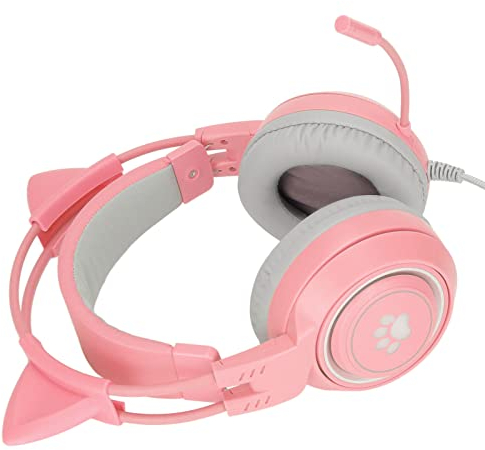 Casque d'oreille de Chat, Casque Rose avec Microphone Antibruit, Casque d'oreille de Chat avec USB et Prise Casque 3,5 Mm, Son Clair (Rose)