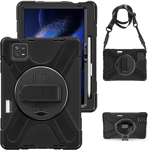 Gerutek Cover per Xiaomi Mi Pad 6/ Xiaomi Mi Pad 6 Pro 2023, Custodia in Gomma Antiurto Resistente agli urti con Supporto Rotante 360/Cinghia a Mano/Spalla/Portapenne per Xiaomi Pad 6, Nero