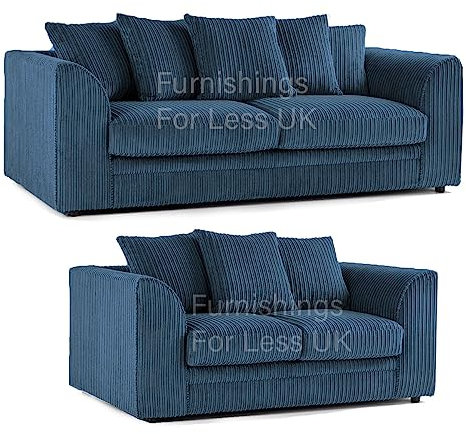 New Luxor Marine Blue Fabric Sofa Suite 3 Seater and 2 Seater Soft Jumbo Cord Sofa Set For Living Room (3 + 2))