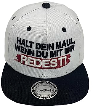 Outfitfabrik Snapback Cap Halt Dein Maul, wenn du mit Mir redest in weiß, schwarzer Schirm, 3D-Stick in schwarz, für Männer und Frauen, One Size, verstellbar