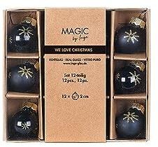 Weihnachtskugeln Glas 2cm x 12 Stück in Kartonbox Christbaumkugeln schwarz - Ebony Black